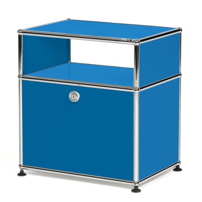 USM Haller bedside cabinet with hinged door and intermediate shelf, Gentian blue RAL 5010
