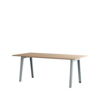 New Modern Dining Table Rectangular, Metal/Wood, 190 x 95 cm, Oak finish, Pale blue