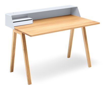 PS04 / PS05 Secretary, W 120 x D 75 cm (PS05), Signal white (RAL 9003), Oiled oak, With power box