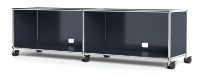 USM Haller TV-/HiFi-Lowboard, Customisable, Anthracite RAL 7016, With 2 drop-down doors, With cable entry hole bottom centre
