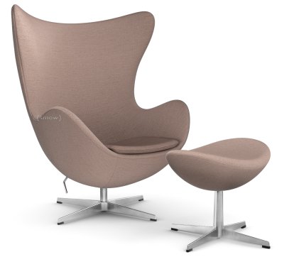 Egg Chair, Christianshavn, Christianshavn 1130 - Light Red Uni, Satin polished aluminium, With footstool