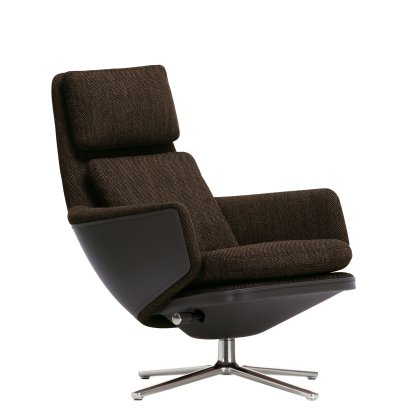 Grand Relax Lounge Chair, Without Ottoman, Fabric Corsaro, pepper melange / Leather Forte, umbra grey, Polished, 46,5 cm
