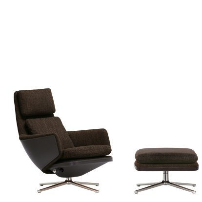 Grand Relax Lounge Chair, With Ottoman, Fabric Corsaro, pepper melange / Leather Forte, umbra grey, Polished, 41,5 cm