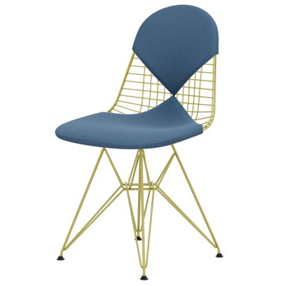 Wire Chair DKR , Powder-coated citron, Seat and backrest cushion (Bikini), Apollo sky blue / light grey