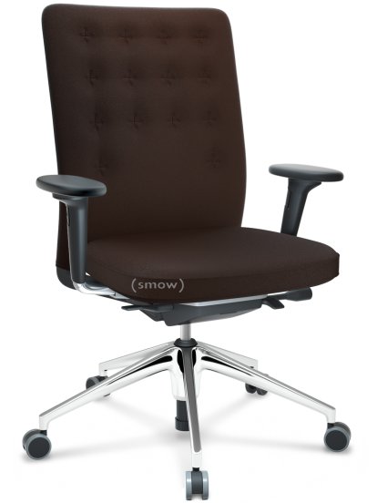ID Trim, With lumbar support, FlowMotion-without tilt mechanism, without seat depth adjustment, With 2D armrests, 5 star foot, polished aluminium, Seat and back Plano, Brown, Hard castors for carpets