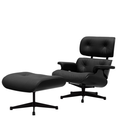 Eames Lounge Chair & Ottoman, Chestnut black, Leather Premium F nero, 84 cm - Original height 1956, Black powdercoated