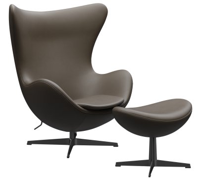 Egg Chair, Leather Essential, Stone, Black, With footstool