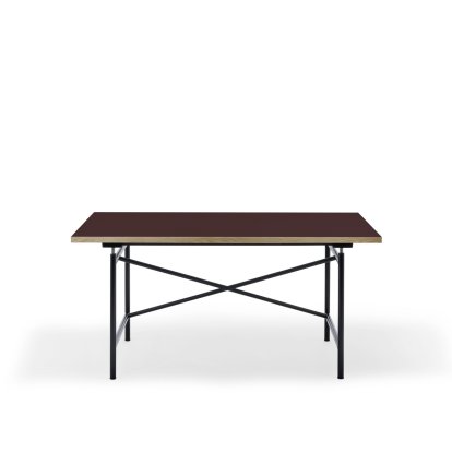 Eiermann 1 Table M (Mechanical Height Adjustment), Linoleum burgundy (Forbo 4154) with oak edge, 140 x 80 cm, Black