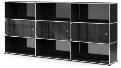 USM Haller Highboard XL with 3 Glass Doors, without lock, Graphite black RAL 9011