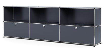 USM Haller Sideboard XL, Customisable, Anthracite RAL 7016, Open, With 3 drop-down doors