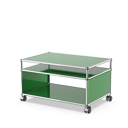 USM Haller side table with extension and castors, USM green, Soft castors for hard floor surfaces