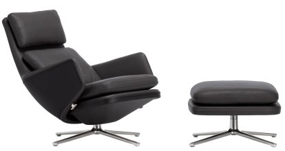 Grand Relax Lounge Chair, With Ottoman, Leather Premium F, nero, Polished, 41,5 cm