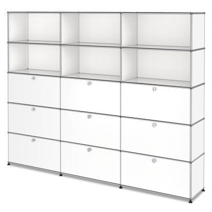 USM Haller Storage Unit XL, Customisable, Pure white RAL 9010, Open, With 3 drop-down doors, With 3 drop-down doors, With 3 extension doors
