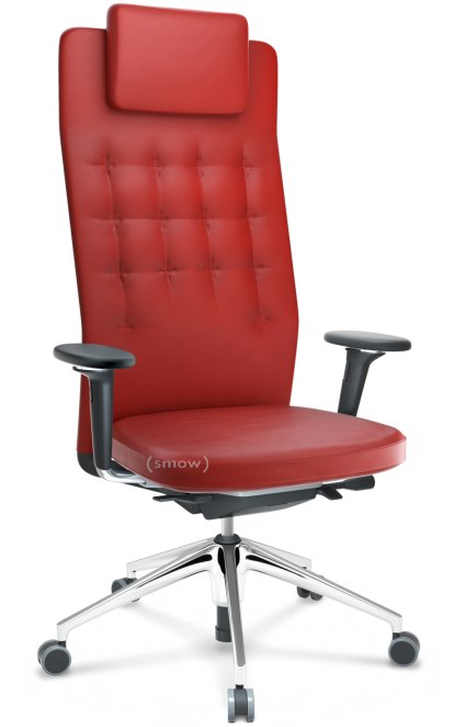 ID Trim L, FlowMotion with seath depth adjustment, With 3D-armrests, Basic dark, Leather red, Hard castors for carpets