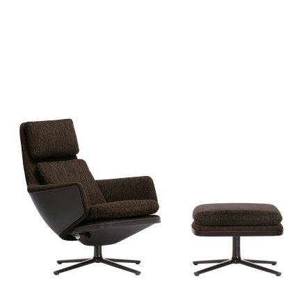 Grand Relax Lounge Chair, With Ottoman, Fabric Corsaro, pepper melange / Leather Forte, umbra grey, Basic dark, 46,5 cm