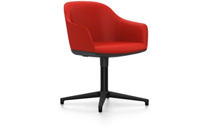 Softshell Chair with four star base, Aluminum base powder coated basic dark, Plano, Poppy red, Felt pads for hard floor surfaces