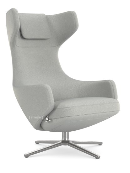 Grand Repos Lounge Chair, Chair Grand Repos, Fabric Dumet pebble melange, 45 cm, Polished