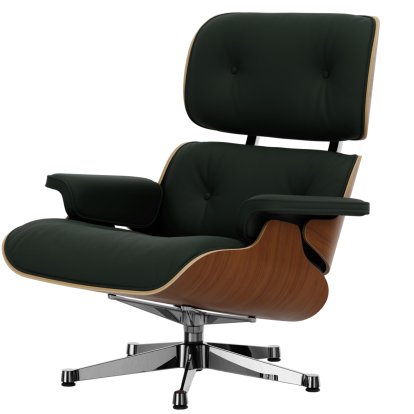 Eames Lounge Chair, Walnut, natural, Leather Premium F jade, 89 cm, Aluminium polished