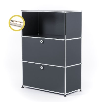 USM Haller E Highboard M with 2 Drop-down Doors and Compartment Lighting, Anthracite RAL 7016, Warm white