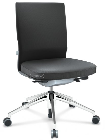 ID Soft, FlowMotion-with tilt mechanism, with seat depth adjustment, Without armrests, 5 star foot, polished aluminium, Soft grey, Silk mesh seat and back, Asphalt, Soft castors for hard floor surfaces