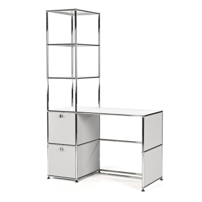 USM Haller Desk With Shelf Unit, Light grey RAL 7035