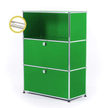 USM Haller E Highboard M with 2 Drop-down Doors and Compartment Lighting, USM green, Cool white