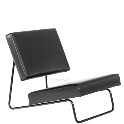 Hirche Lounge Chair, Smooth leather, black, Powder-coated, black, without footstool