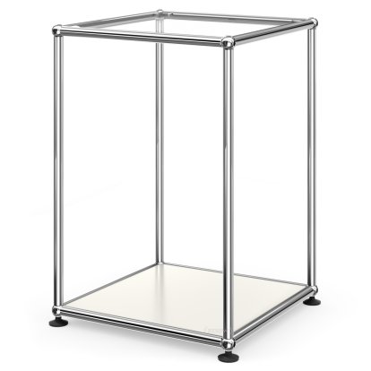 USM Haller Side Table 35 High, Upper panel glass, lower panel metal, Pure white RAL 9010