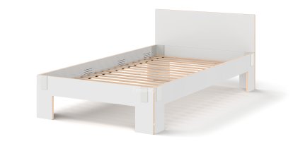 Tagedieb Bed, 120 x 220 cm, With headboard, FU (plywood, birch) white, Light grey, With rollable slatted base