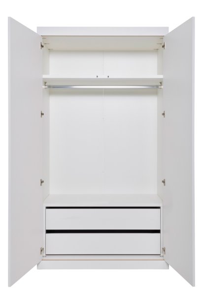 Flai Wardrobe, Large (216 x 118 x 61 cm), Melamine white with birch edge, Configuration 4