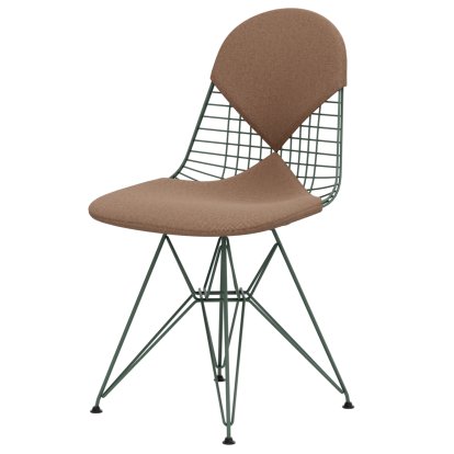 Wire Chair DKR , Powder-coated eames sea foam green, Seat and backrest cushion (Bikini), Hopsak cognac / ivory