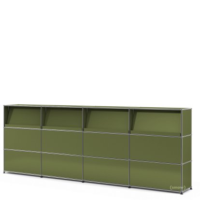 USM Haller Counter Type 2 (with Angled Shelves), Olive green RAL 6003, 300 cm (4 elements), 35 cm