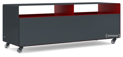 TV Lowboard R 109, Bicoloured, Anthracite grey (RAL 7016) - Ruby red (RAL 3003), Transparent castors