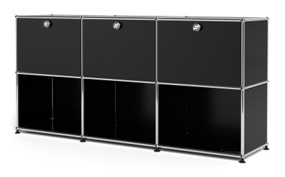 USM Haller Sideboard 50, Customisable, Graphite black RAL 9011, With 3 drop-down doors, Open