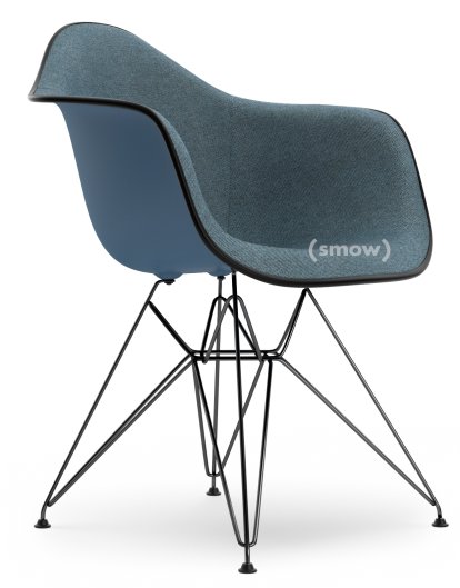 Eames Plastic Armchair DAR, Sea blue, With full upholstery, Ice blue / moor brown, Standard version - 43 cm, Coated basic dark