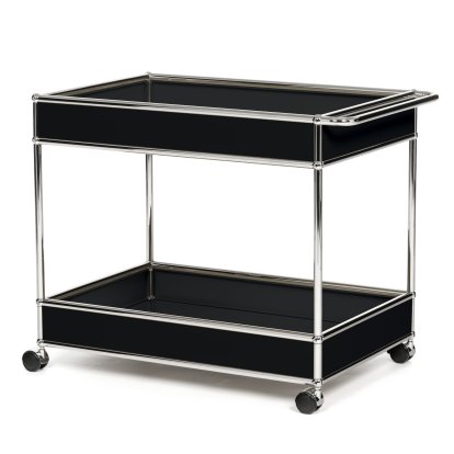 USM Haller Bar Trolley Type II with panelling, Graphite black RAL 9011, Soft castors for hard floor surfaces