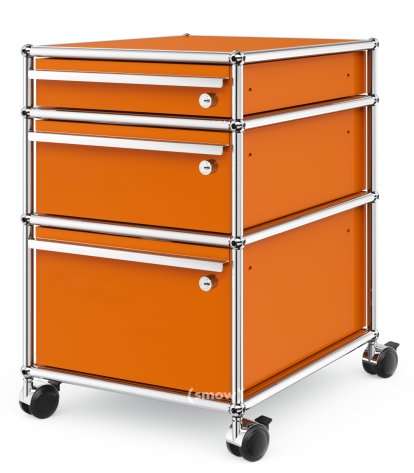 USM Haller Mobile Pedestal with 3 Drawers Type 2 (with Counterbalance), All compartments with a lock, Pure orange RAL 2004