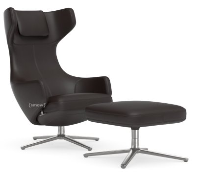 Grand Repos Lounge Chair, Chair Grand Repos & Ottoman, Leather Premium F chocolate, 45 cm, Polished