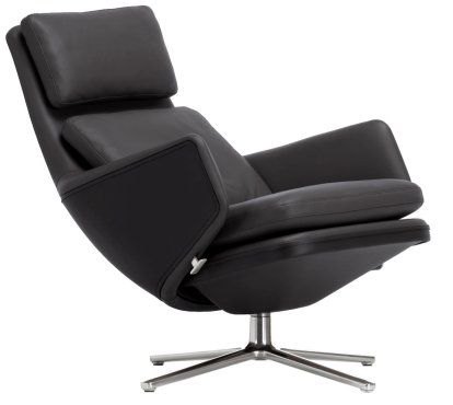 Grand Relax Lounge Chair, Without Ottoman, Leather Premium F, nero, Polished, 46,5 cm