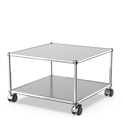 USM Haller side table with castors, USM matte silver, Soft castors for hard floor surfaces