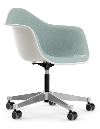 Eames Plastic Armchair PACC, White RE, With full upholstery, Ice blue / ivory
