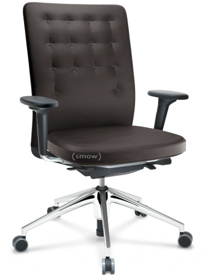 ID Trim, With lumbar support, FlowMotion-without tilt mechanism, without seat depth adjustment, With 2D armrests, 5 star foot, polished aluminium, Seat and back, leather, Chocolate, Hard castors for carpets