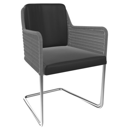 D43 Armchair, Wickerwork I - grey, Leather - black, Chrom