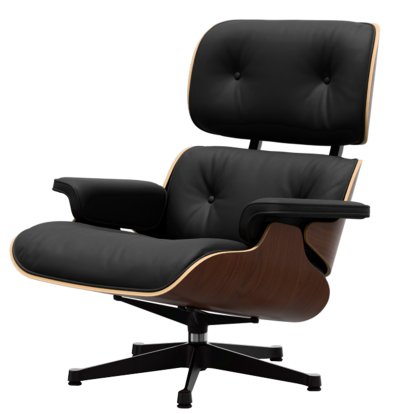 Eames Lounge Chair, Dark walnut, Leather Premium F nero, 89 cm, Aluminium polished, sides black
