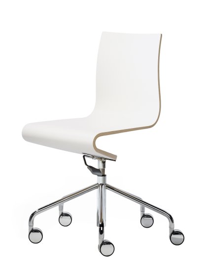 Work Chair Seesaw, Chrome plated, with gas spring, Without armrests, Natural beech/White laminated melamine