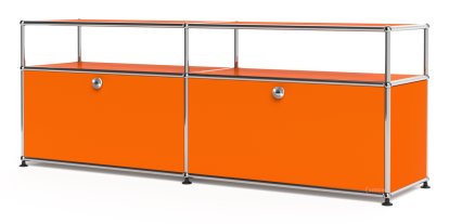 USM Haller Lowboard L with Extension, Customisable, Pure orange RAL 2004, With 2 drop-down doors, With cable entry hole bottom centre