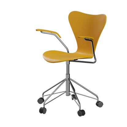 Series 7 Swivel Chair 3117 / 3217 New Colours, With armrests, Coloured ash, True yellow, Chrome