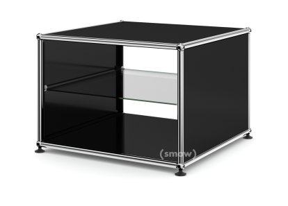 USM Haller Side Table with Side Panels, 50 cm, with interior glass panel, Graphite black RAL 9011
