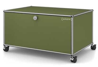 USM Haller TV Lowboard with Castors, With drop-down door and rear panel, Olive green RAL 6003