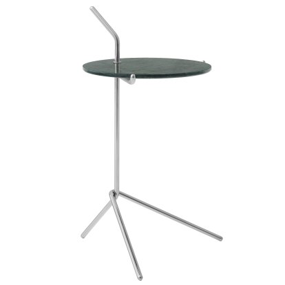 Halten Side Table, Polished stainless steel & Verde Guatemala Marble
